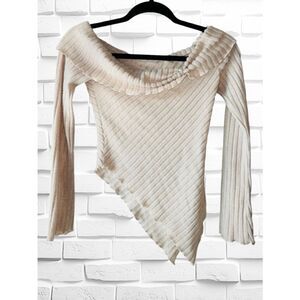Shein Womens Size 2 Cream Colored Long Sleeved Off Shoulder Asymmetrical Hem Top